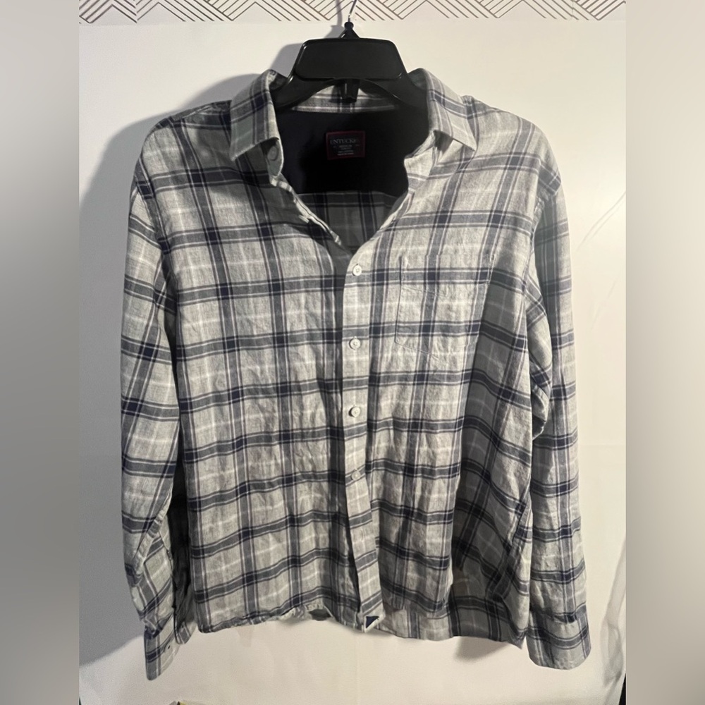 UNTUCKit Gray and Blue Plaid Casual Shirt